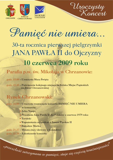 Zapraszamy na koncert: &#8222;Pamięć nie umiera..." 30 -ta rocznica pierwszej pielgrzymki Jana Pawła II do Ojczyzny