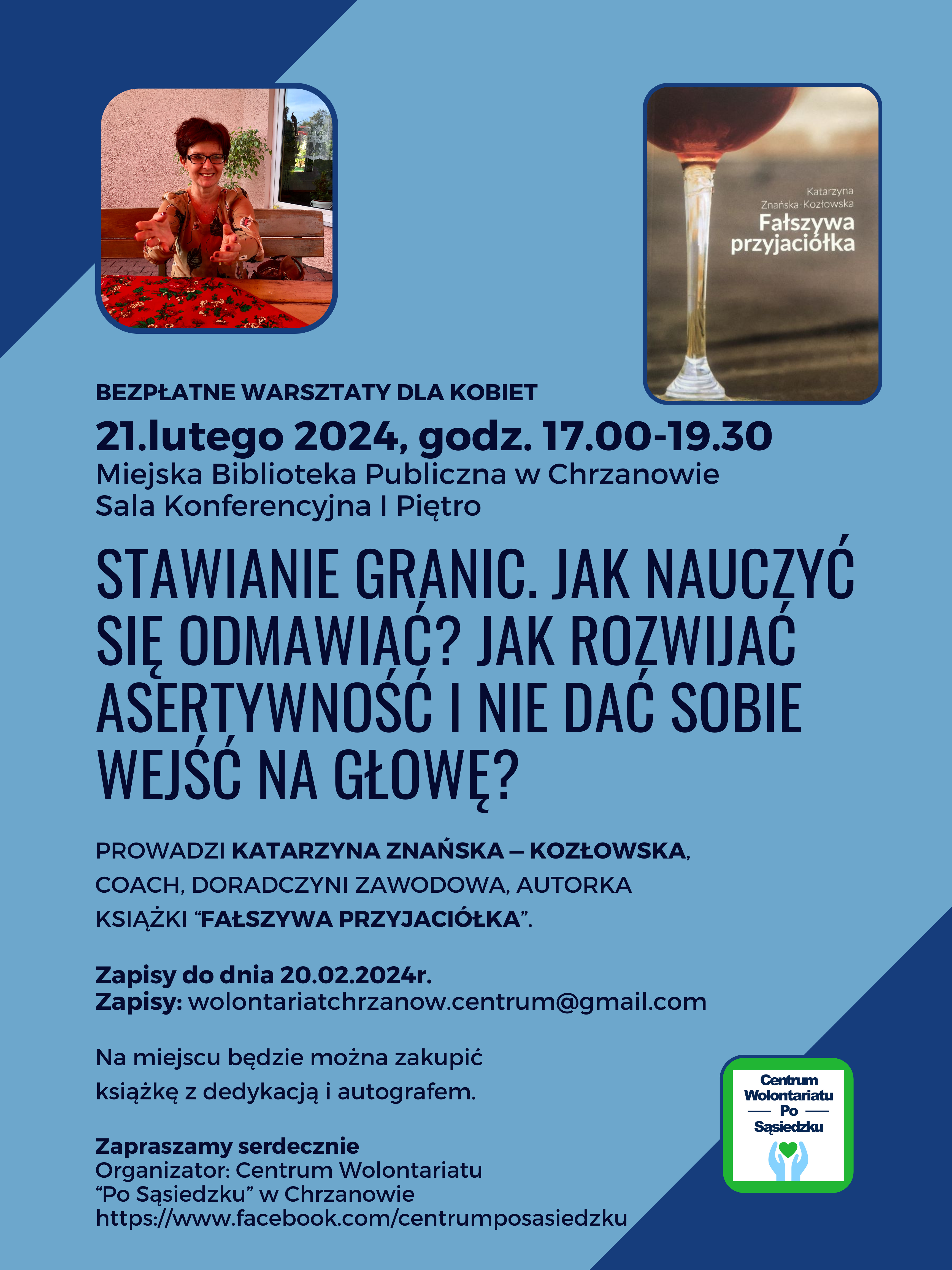Na plakacie zdjęcie uśmiechniętej kobiety 