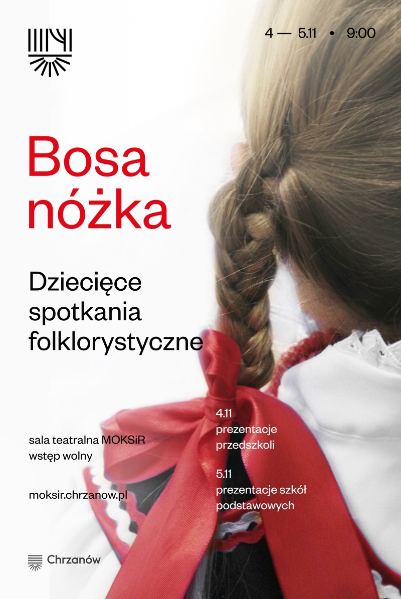 Plakat ze zdjęciem dziewczęcego warkocza z czerwoną wstążką 