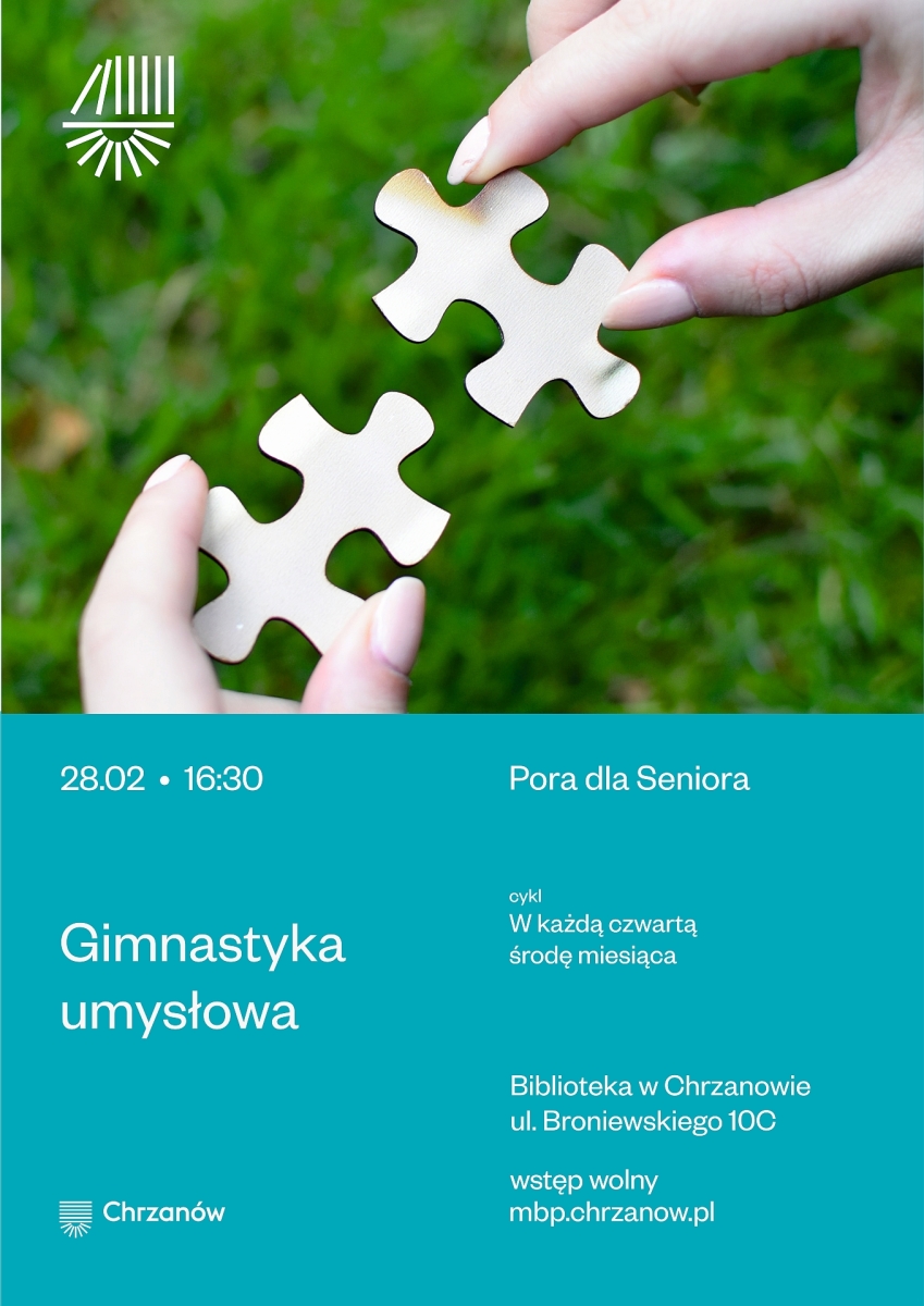 Na plakacie dłonie trzymające dwa puzzle 