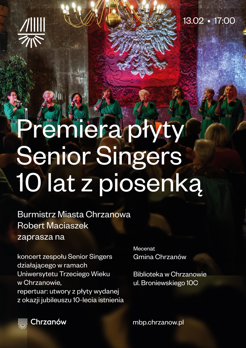 Osiem śpiewających kobiet ubranych w zielone suknie 