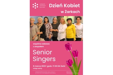 Plakat przestawia siedem kobiet, na dole informacje o wydarzeniu oraz tulipany