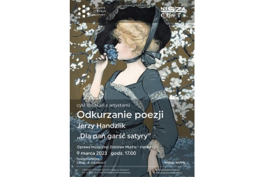 plakat przedstawia kobietę ubrana jak z poprzedniej epoki, na dole plakatu znajdują się informacje o wydarzeniu.