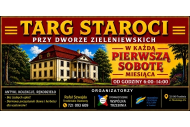 Plakat przedstawiający budynek dworku. Wokół obrazka znajdują się informacje.