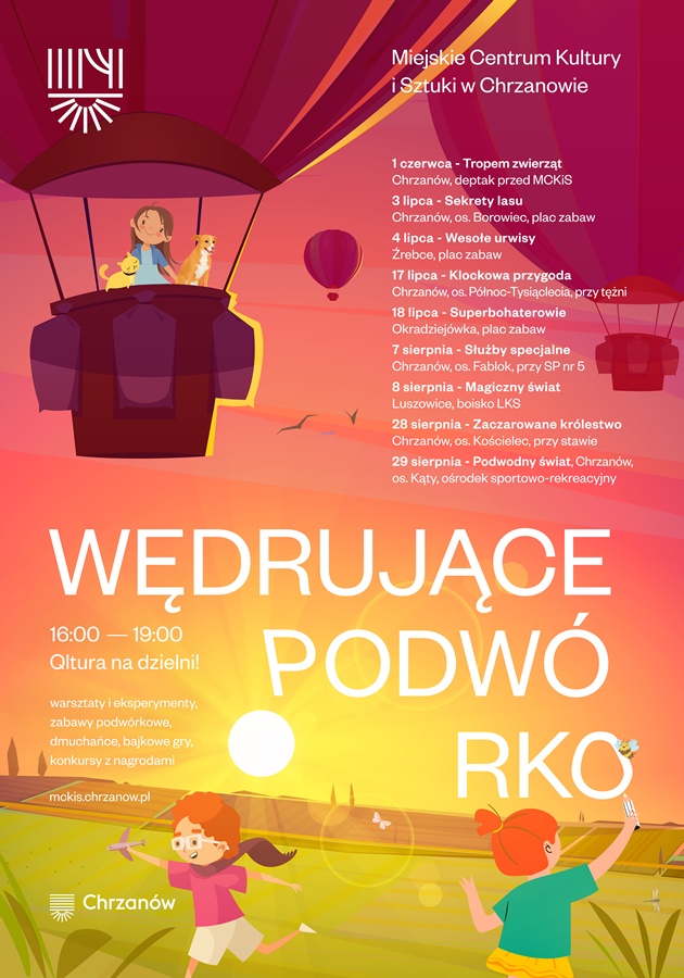 Plakat przedstawiający dzieci, w tle zachód słońca. Poza tym treści tekstowe ze szczegółami wydarzenia.