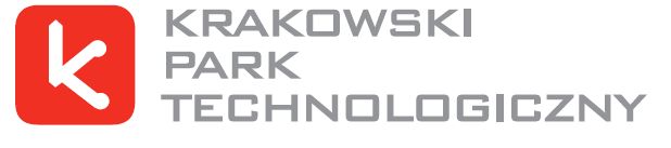 białe k w czerwonym kawadracie obok napis krakowski park technologiczny