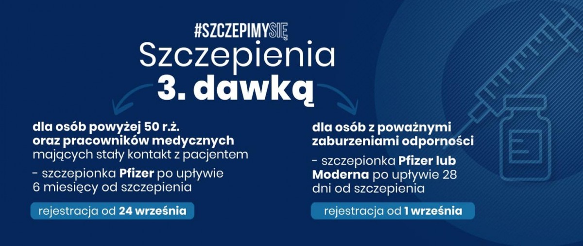 Plakat informujący o uprawnionych do szczepień dawką przypominającą 