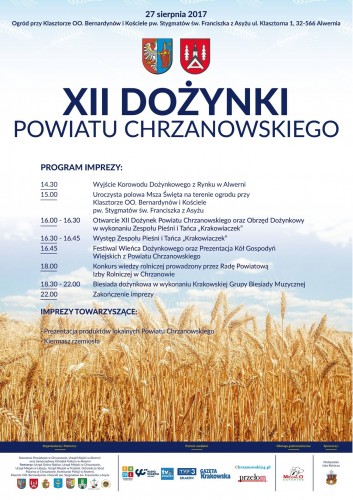 ZAPRASZAMY NA  XII DOŻYNKI POWIATU CHRZANOWSKIEGO 