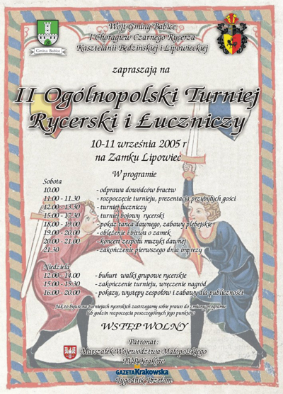 II Ogólnopolski Turniej Rycerski i Łuczniczy Rycerstwa XIII wiecznego na Zamku w Lipowcu