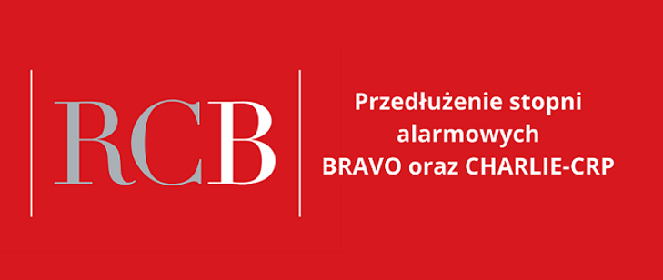 czerwone tło biały napis rcb - przedłuzenie stopni alarmowych BRAVO oeraz CHARLIE CRP