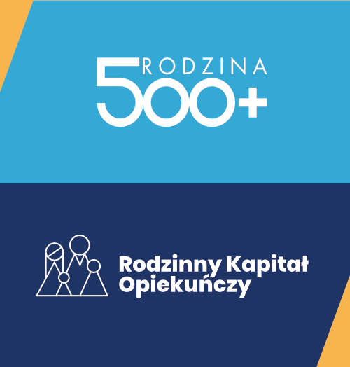 Baner z napisem: Rodzina 500+ i Rodzinny Kapitał Opiekuńczy 