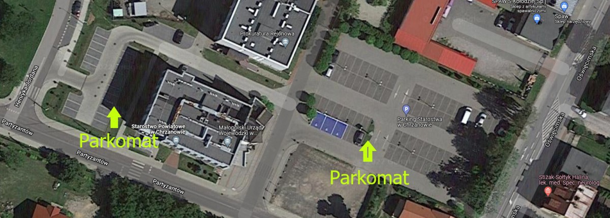 Parking chrzanowskiego starostwa zdjęcie z satelity 