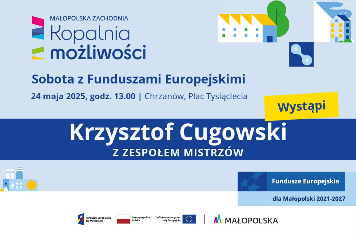 Grafika. W prawym górnym rogu ozdobne znaki graficzne. Na środku pola tekstowe z treścią. Na samym dole logotypy oranziatorów. 