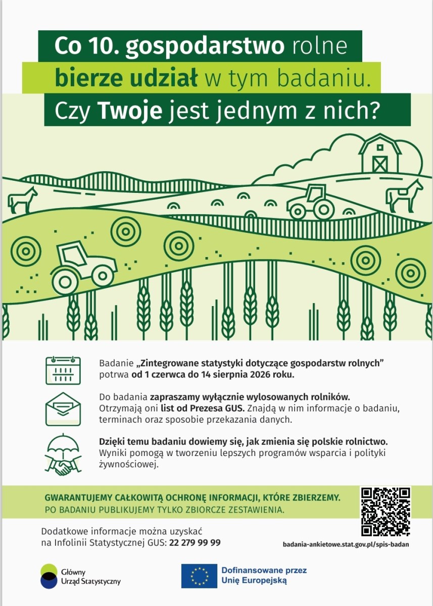 Plakat informujący o zaplanowanych badaniach statystycznych