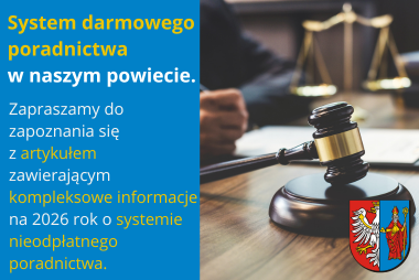 Grafika. Z lewej strony pole tekstowe, z prawej strony sędziowski młotek, w tle waga.