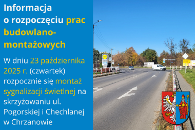Grafika. Z lewej strony pole tekstowe, z prawej strony zdjęcie skrzyżowania.