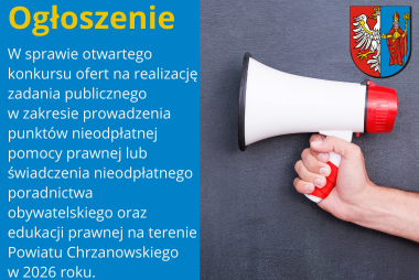 Grafika. Z lewej strony pola tekstowe. Z prawej strony zdjęcie ręki trzymający megafon.