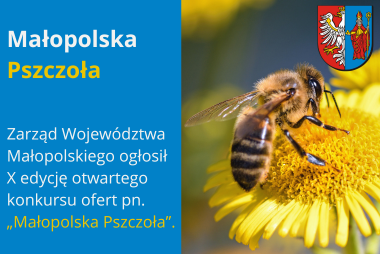 Grafika. Z prawej strony zdjęcie pszczoły. W górnym rogu herb powiatu. Z lewej strony pola tekstowe z treścią. 