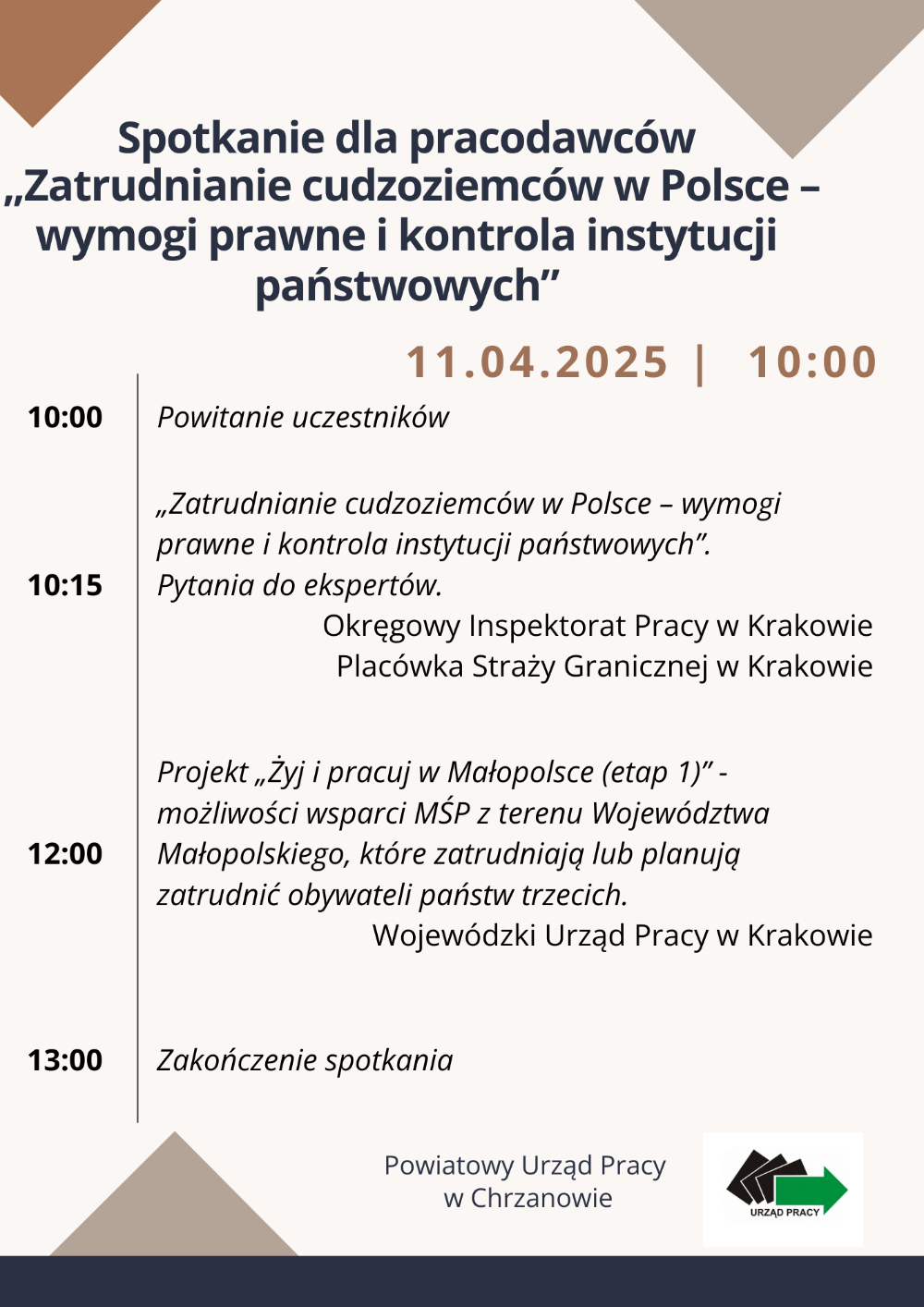 Plakat przedstawiający godzinowy przebieg spotkania