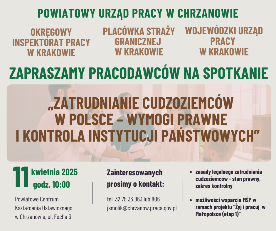 Grafika informacyjna przedstawiająca szczegółowe informacje o wydarzeniu PUP w Chrzanowie
