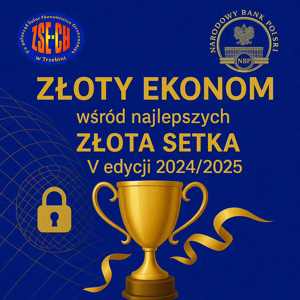Grafika. Na dole duży, złoty puchar. Na górze 2 logo typy. W środku pola tekstowe z treścią. 