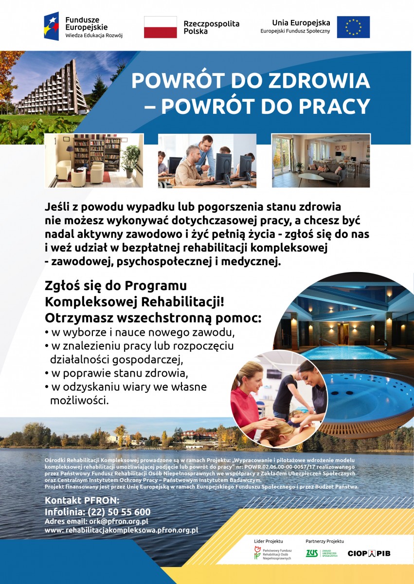 Na plakacie zdjęcia ośodków rehabilitacji kompleksowej 