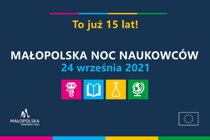 Plakat z napisem Małopolska Noc Naukowców 