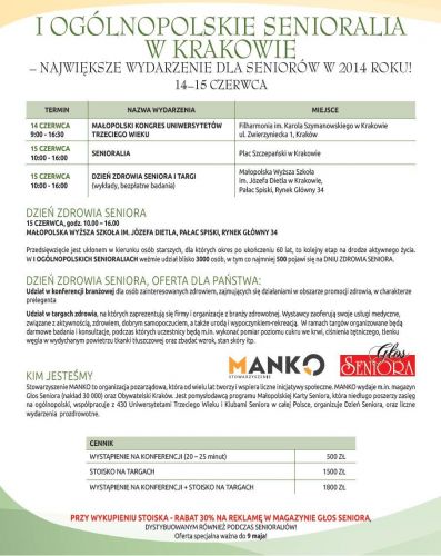 Senioralia w czerwcu w Krakowie 