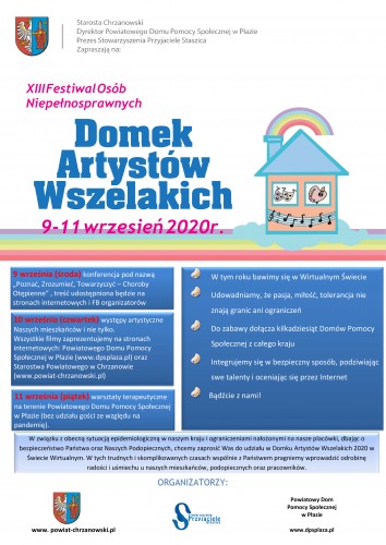 Zapraszamy Was na XIII Festiwal Osób Niepełnosprawnych "Domek Artystów Wszelakich"