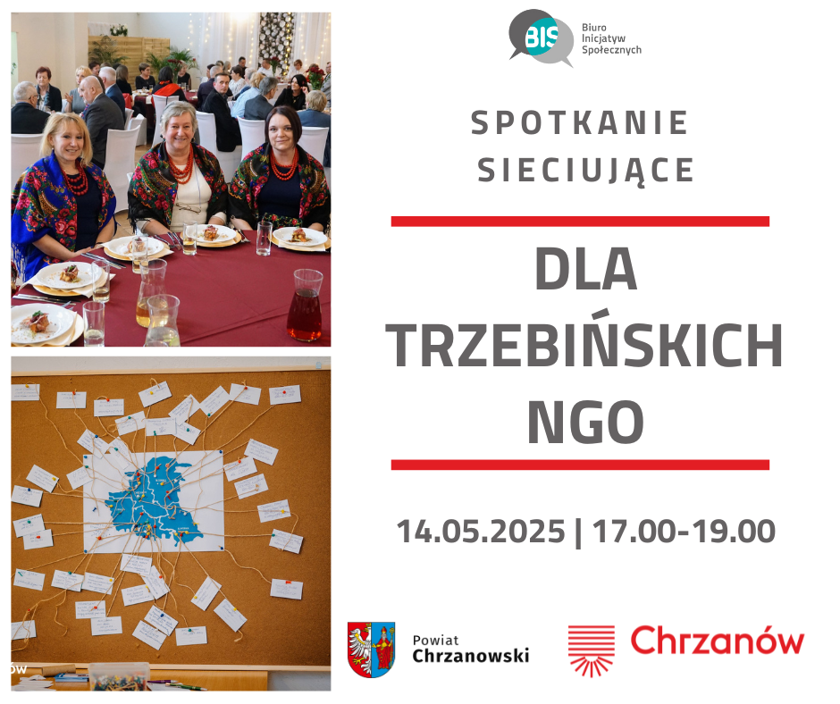 Grafika. Z lewej strony dwa zdjęcia. Z prawej strony pola tekstowe z treścią i 3 logotypami.