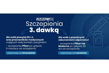 Plakat informujący o uprawnionych do szczepień dawką przypominającą 