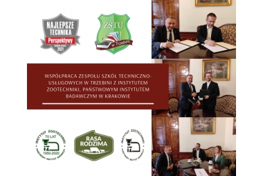 Baner ze zdjęciami z laboratotrium, sprzed budynku, z gabinetu