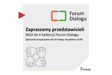 grafika szare tło 4 ręce trzymające się za nadgarstki czarny napis Forum Dialogu , logo pfron w prawym rogu 