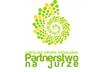 logo LGD partnerstwo na jurze, logo ma kształt muszli ślimaka , składa się z różnej wielkości kropek żółtych i zieolnych