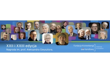 Na banerze portrety dotychczasowych laureatów Nagrody im. prof. A. Gieysztora 