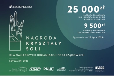 Grafika. Z lewej strony kontur wyglądu statutetki. Z prawej strony informacje o kwotach nagród. Na dole logotypy partnerów.