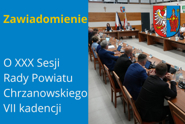 Grafika, z lewej strony pole tekstowej, z prawej strony zdjęcie sali narad z radnymi. 