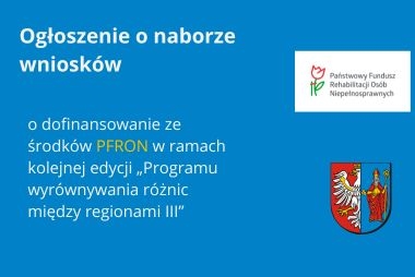 Grafika z polami tekstowymi oraz logiem PFRON i herbem Powiatu Chrzanowskiego