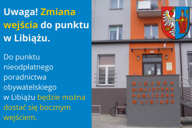 Grafika. Z prawej strony zdjęcie biblioteki w Libiążu. W górnym rogu herb powiatu. Z lewej strony pola tekstowe z treścią.
