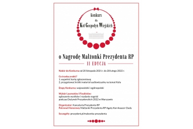 Plakat informacyjny  II edycji Konkursu dla Kół Gospodyń Wiejskich o Nagrodę Małżonki Prezydenta RP