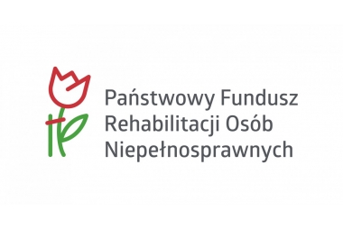 logo pfron czerwony tulipan na zielonych nóżkach napis państwowy fundusz rehabilitacji osób niepelnosprawnych - tło biale napis czarny