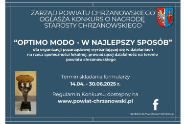 Grafika opisująca szczegóły konkursu. W dolnym lewym rogu zdjęcie statuetki.