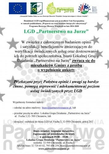 Oceń działalność LGD Partnerstwo na Jurze. Wypełnij ankietę