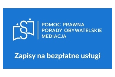 Baner z napisem Pomoc prawna porady obywatelskie, mediacja 