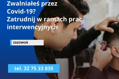 Zdjęcie fryzjera używającego maszynki do golenia włosów oraz biały napis z nr telefonu.