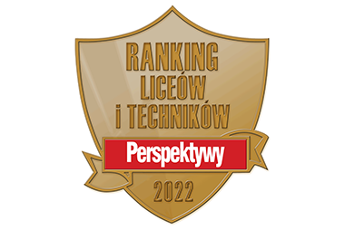 Złota tarcza szkolna z napisem Perspektywy 