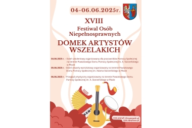 Plakat. Na górze herb powiatu, data wydarzenia i jego nazwa. Na środku informacje szczegółowe. Na dole grafika z instrumentami oraz adres www 2 stron internetowych.