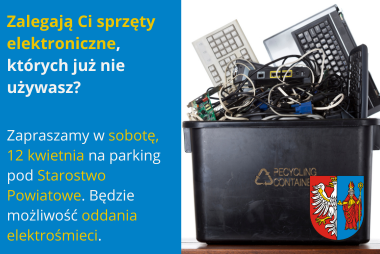 Grafika z herbem powiatu chrzanowskiego i elektrośmieciami 