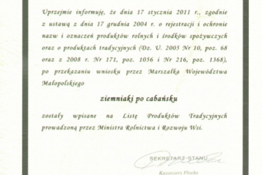 Ziemniaki po cabańsku produktem tradycyjnym