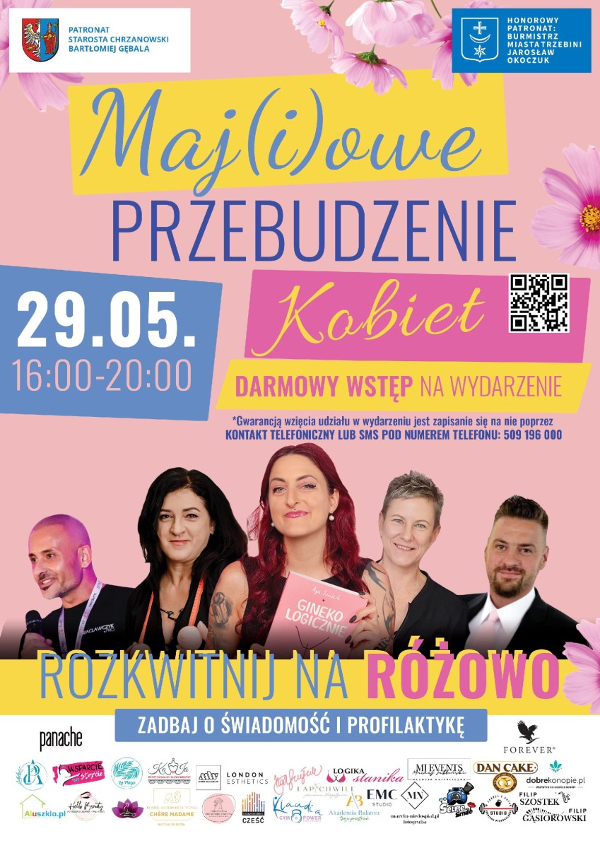 Plakat. Na górze oraz na dole znajdują się logotypy partnerów. Na środku zdjęcia 3 kobiet i 2 mężczyzn. W pozostałych miejscach pola tekstowe z treścią.
